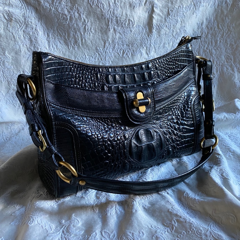 Brahmin Black Genuine Croc-Embossed Leather Purse